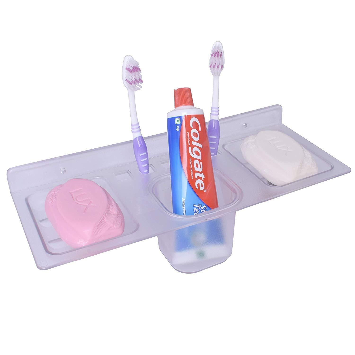 0756_ABS Plastic 4 in 1 Multipurpose Kitchen/Bathroom Shelf/Paste-Brush Stand/Soap Stand/Tumbler Holder/Bathroom Accessories - SkyShopy 0756_ABS Plastic 4 in 1 Multipurpose Kitchen/Bathroom Shelf/Paste-Brush Stand/Soap Stand/Tumbler Holder/Bathroom Accessories - SkyShopy